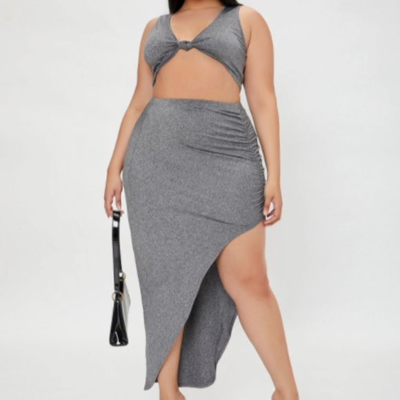 Plus Grey Crop Top & Ruched Midi Skirt Set - 3x - NWOT - Picture 4 of 6